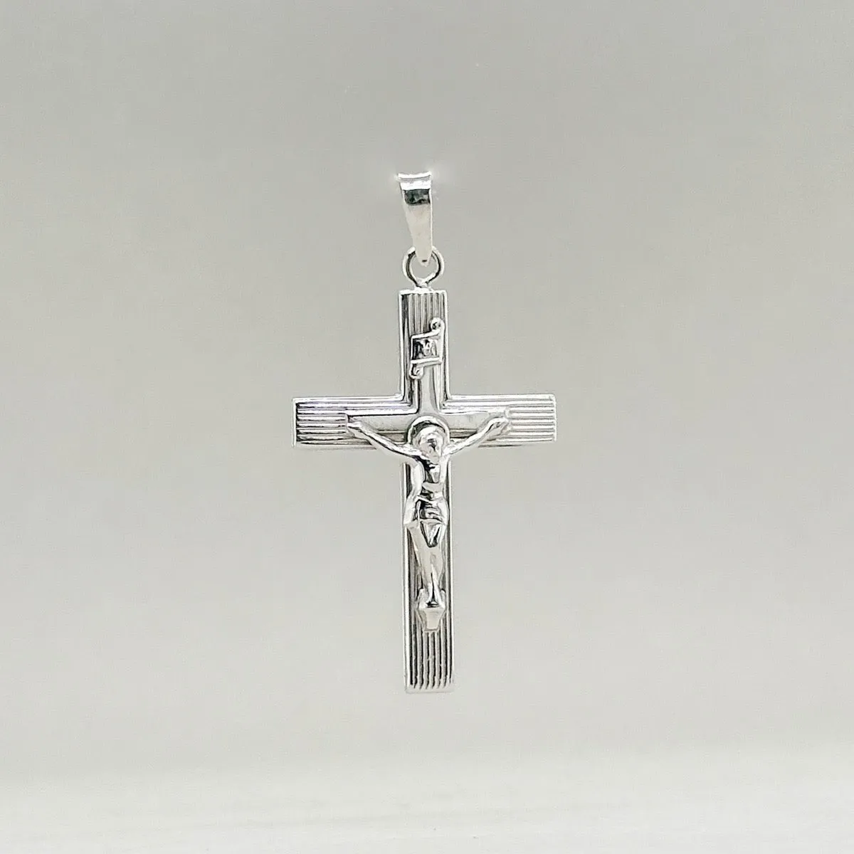 14K W Gold 27mm INRI Crucifix Pendant