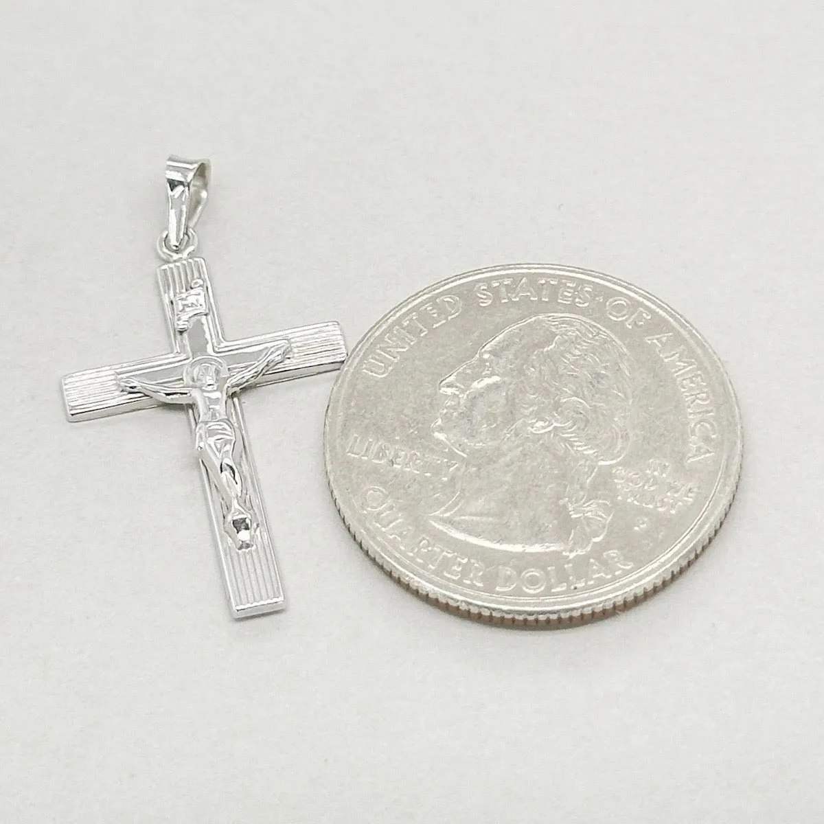 14K W Gold 27mm INRI Crucifix Pendant