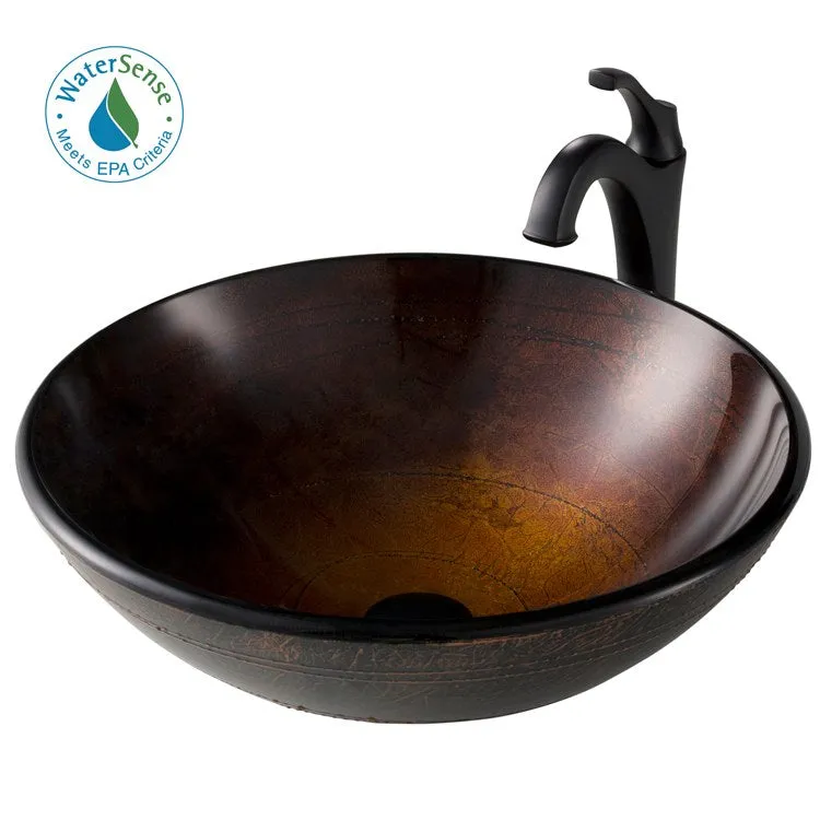 16.5" Copper Brown Bathroom Vessel Sink and Arlo Faucet Combo Set with Pop-Up Drain