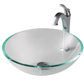 16.5" Crystal Clear Glass Bathroom Vessel Sink and Arlo Faucet Combo Set with Pop-Up Drain