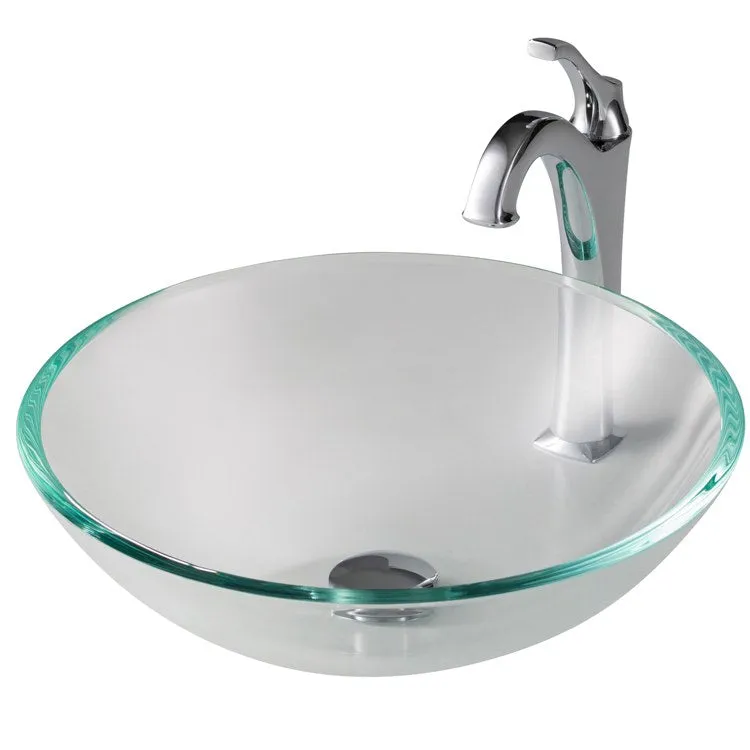 16.5" Crystal Clear Glass Bathroom Vessel Sink and Arlo Faucet Combo Set with Pop-Up Drain