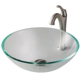 16.5" Crystal Clear Glass Bathroom Vessel Sink and Spot Free Arlo Faucet Combo Set with Pop-Up Drain