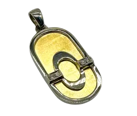 18k Yellow Gold and White Gold Oval Pendant with Diamond Accents