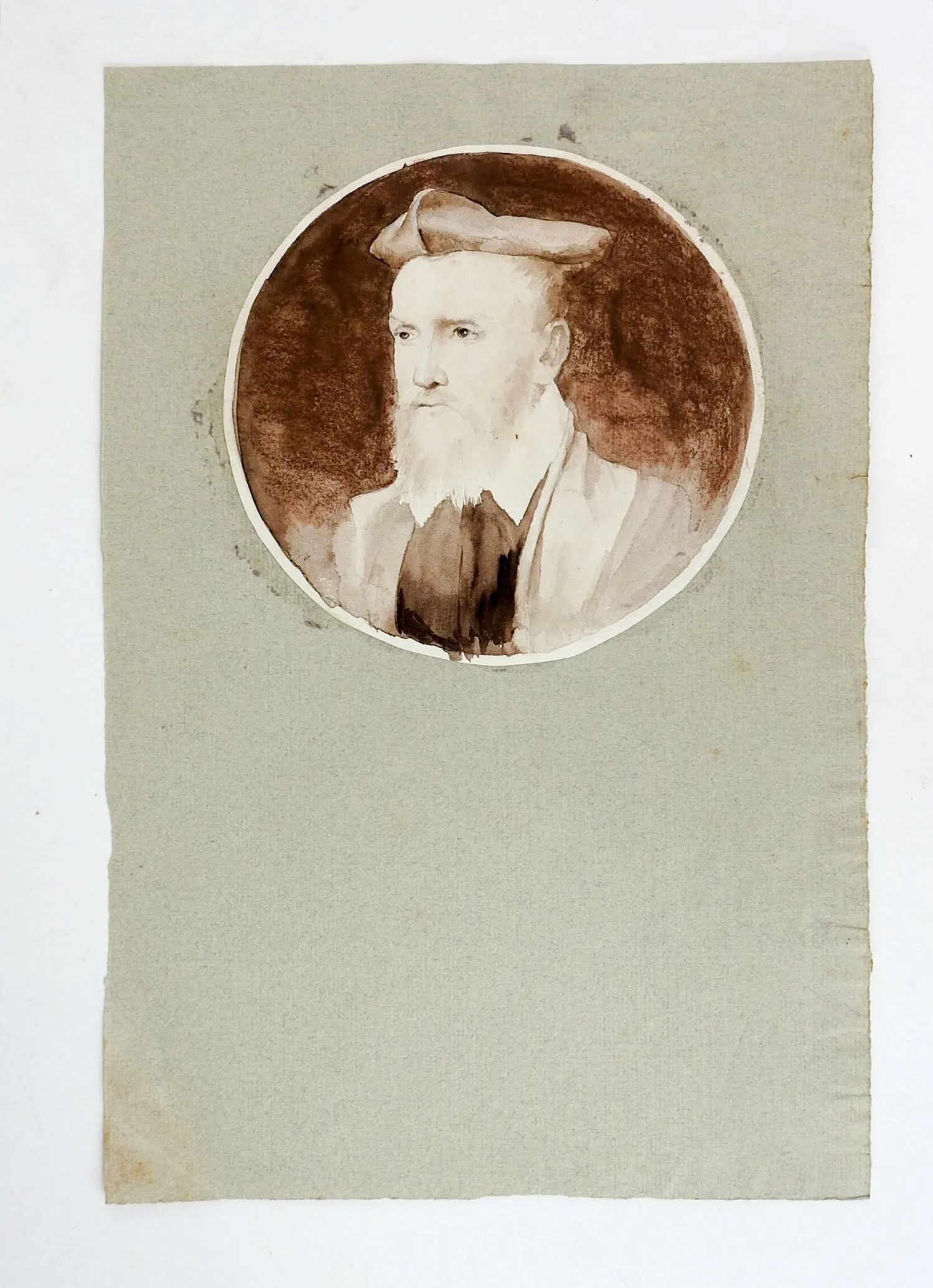 18th Century Portrait Study Watercolor Painting