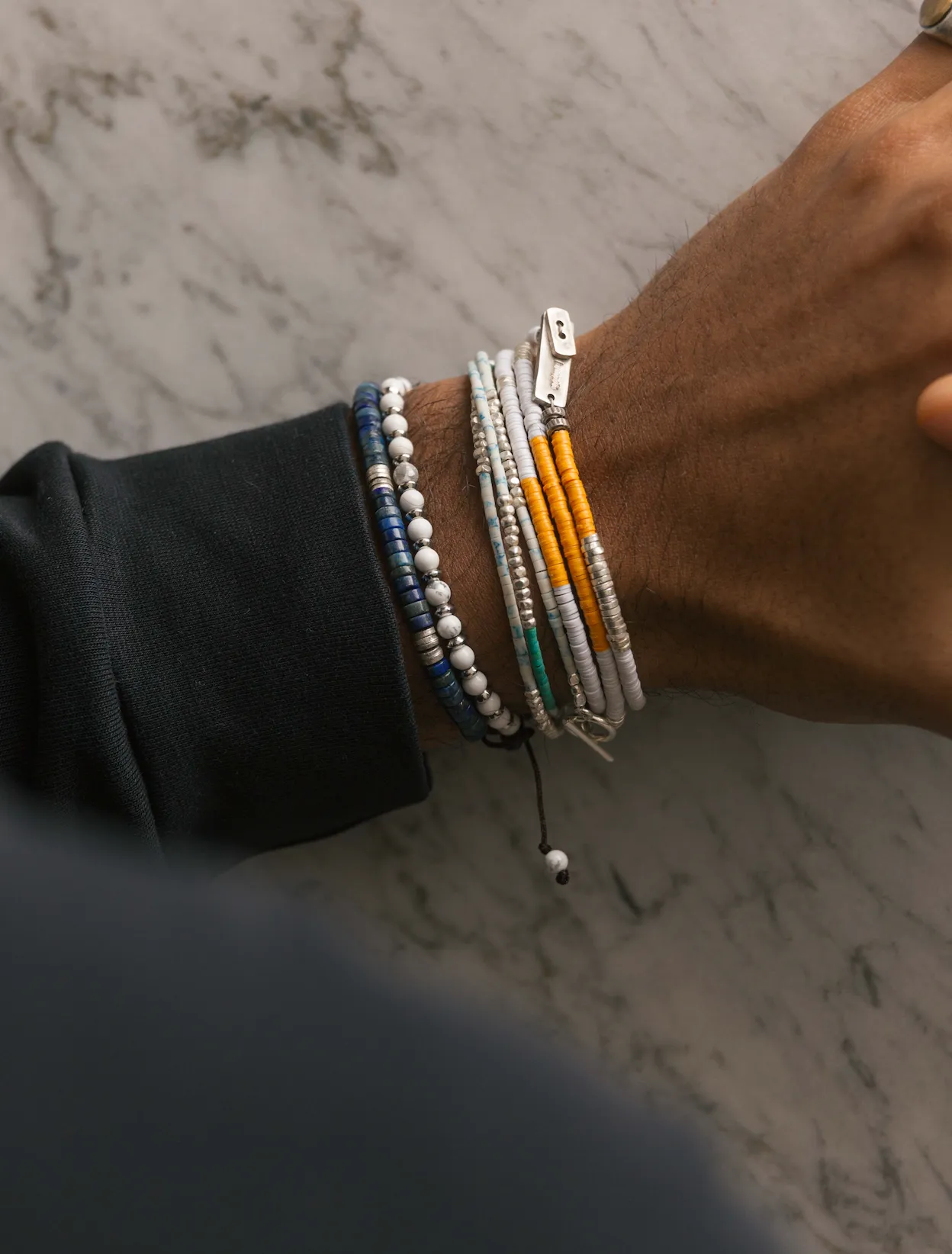 3 Laps Bracelet With Vinyl And Sterling Silver Beads (Light Blue)
