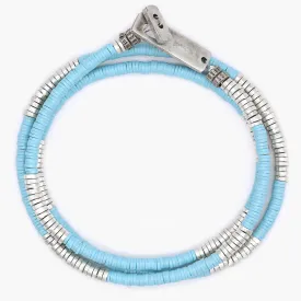 3 Laps Bracelet With Vinyl And Sterling Silver Beads (Light Blue)