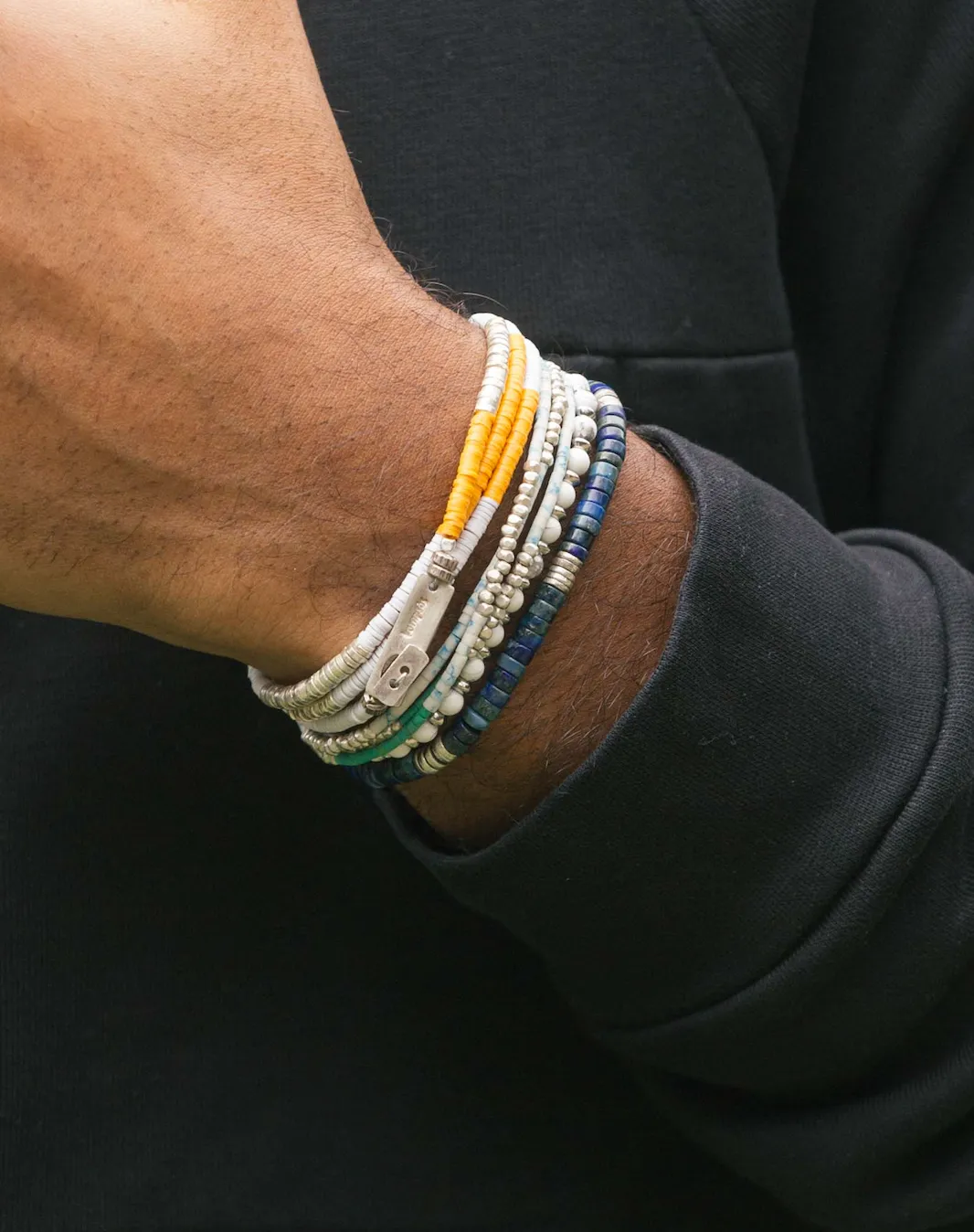 3 Laps Bracelet With Vinyl And Sterling Silver Beads (Light Blue)