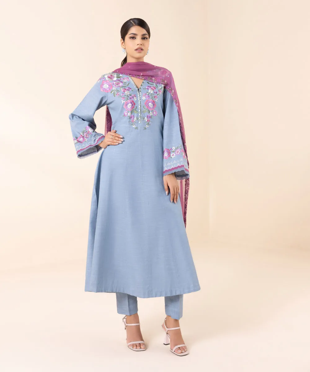 3 Piece - Embroidered Light Khaddar Suit