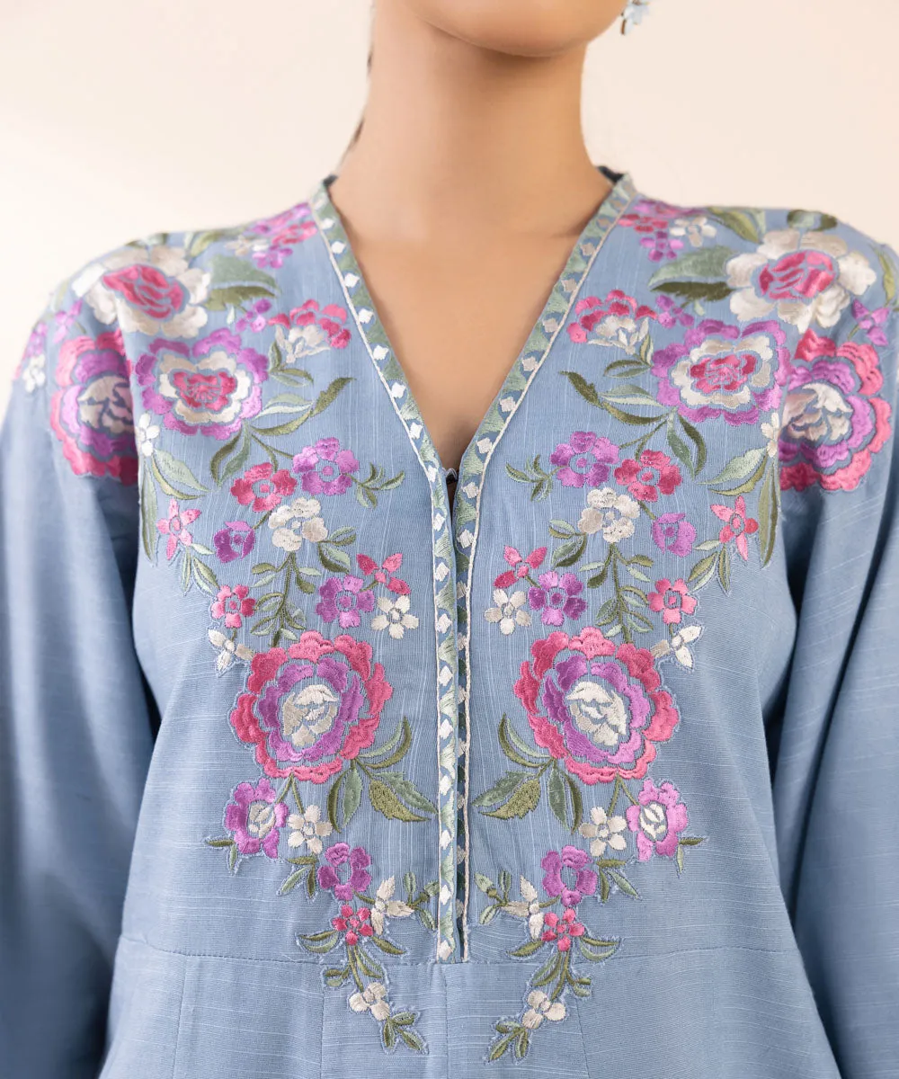 3 Piece - Embroidered Light Khaddar Suit