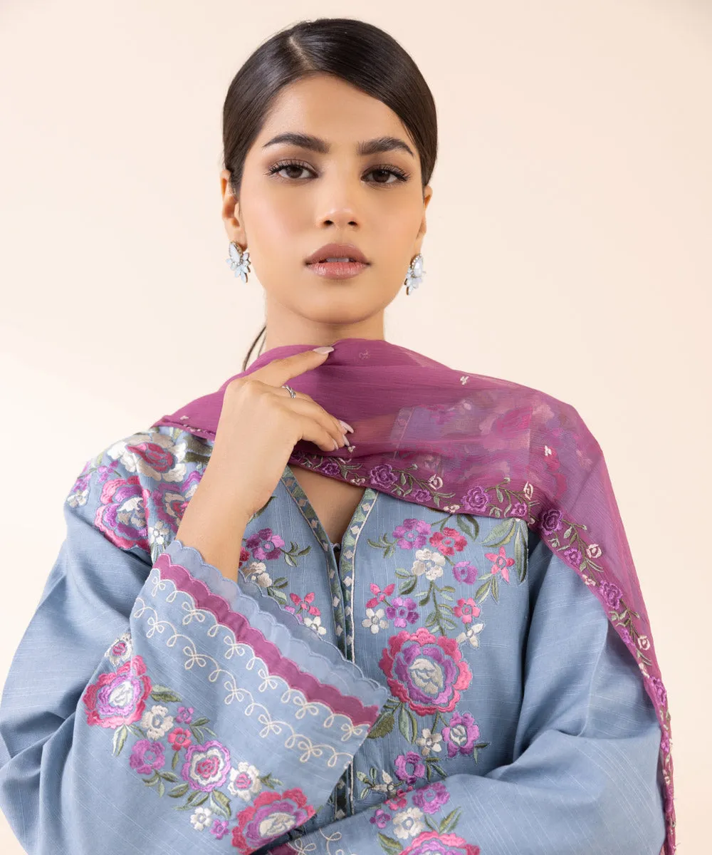 3 Piece - Embroidered Light Khaddar Suit