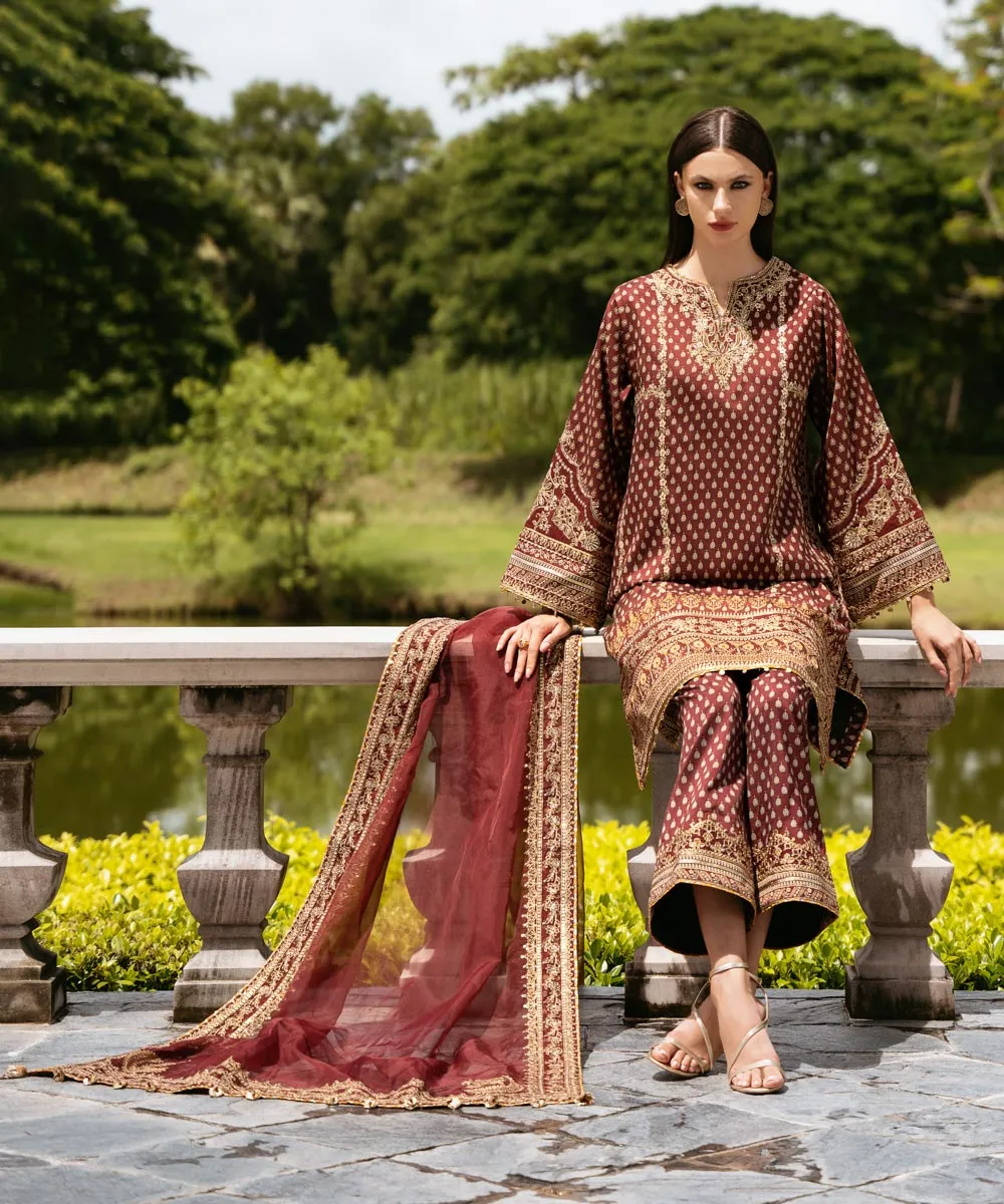 3 Piece - Embroidered Silk Suit
