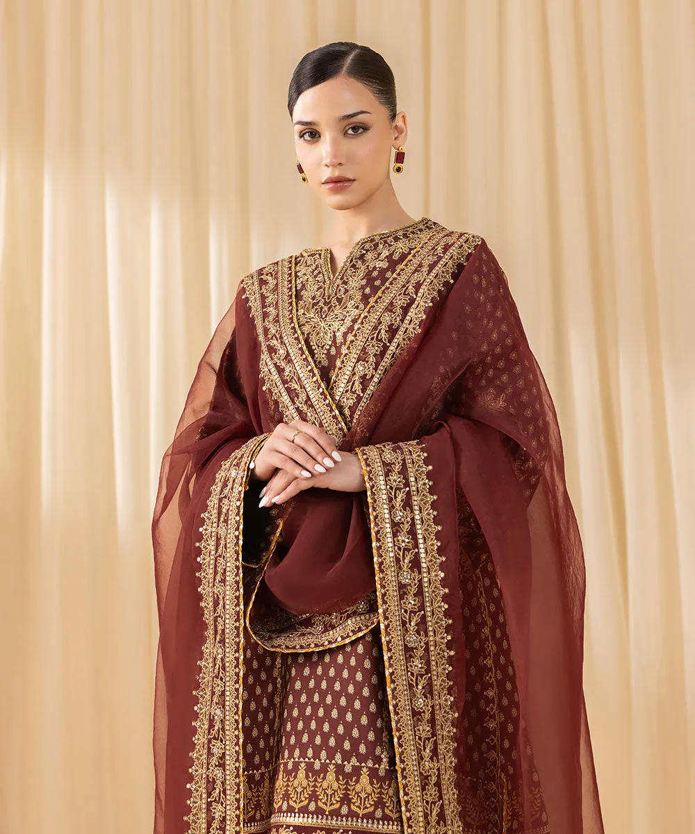 3 Piece - Embroidered Silk Suit