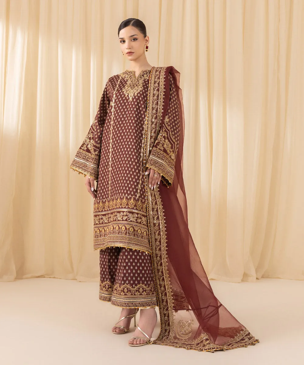 3 Piece - Embroidered Silk Suit