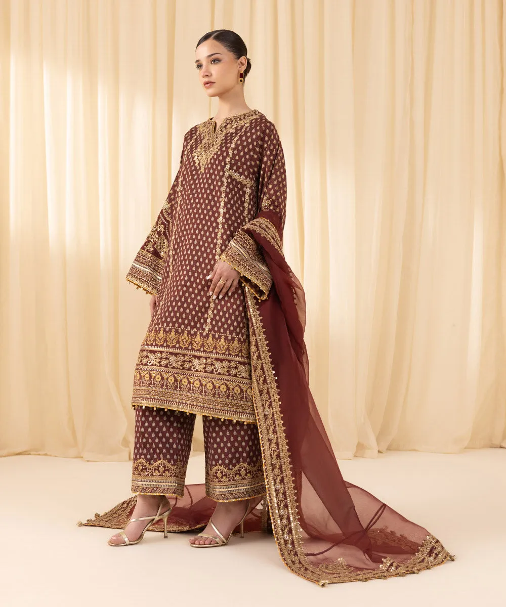 3 Piece - Embroidered Silk Suit
