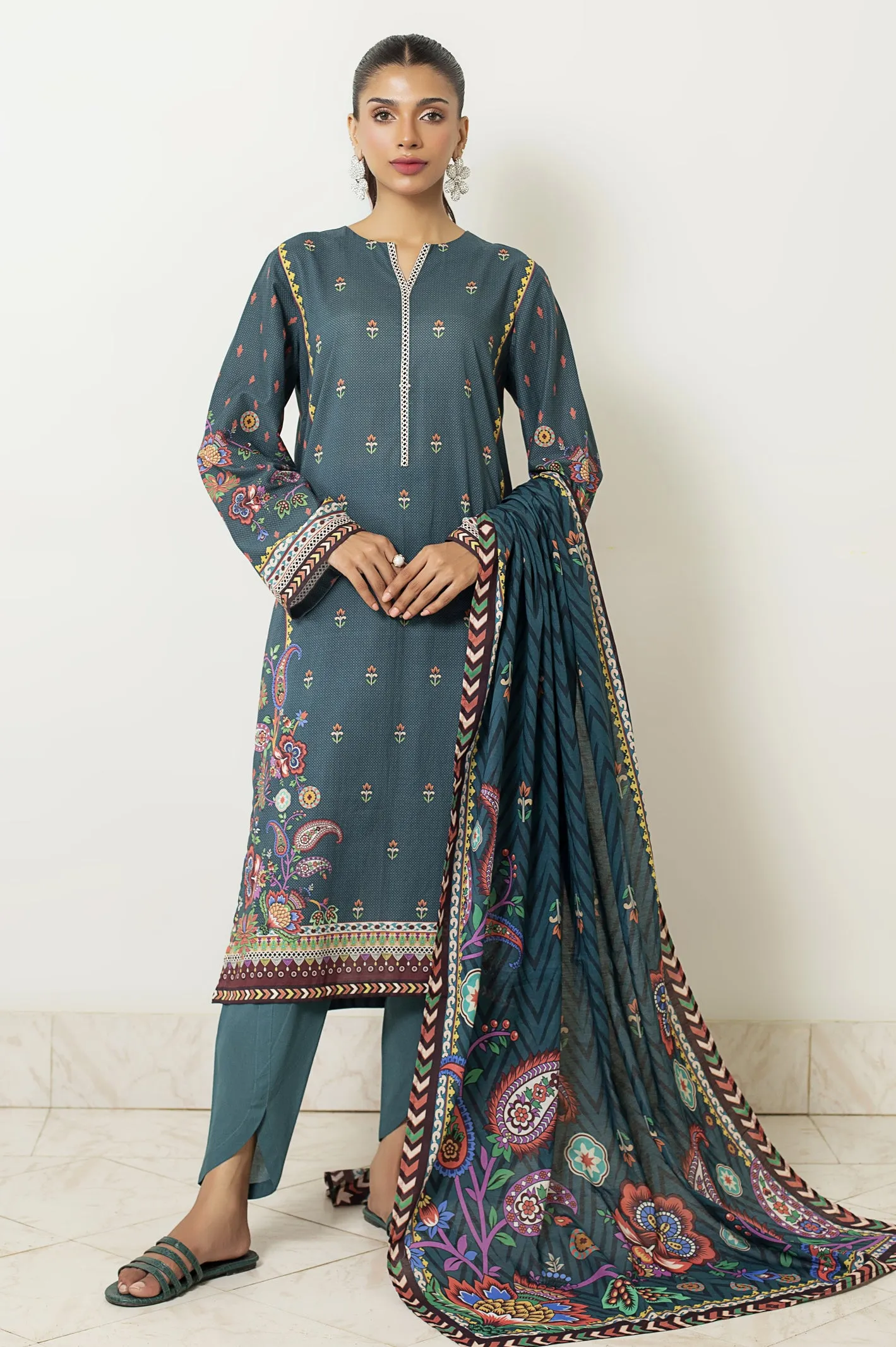 3PC Unstitched Cambric Printed