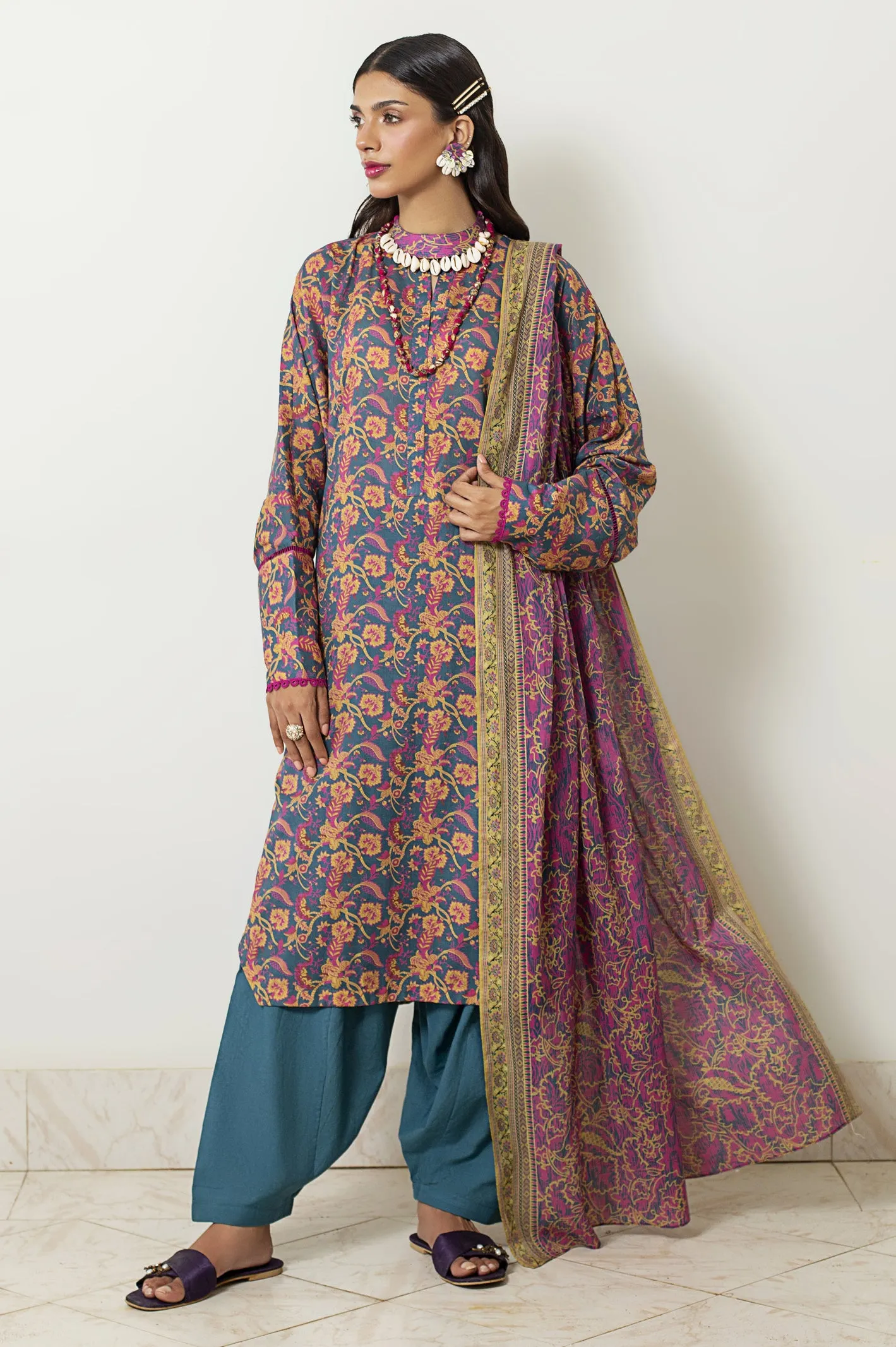 3PC Unstitched Cambric Printed