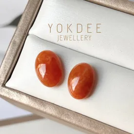 4.9 cts A-Grade Natural Orangey Red Jadeite Oval Cabochon Pair No.180185