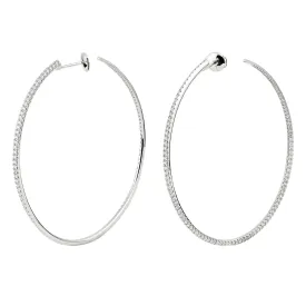 60mm Twisted Creole Diamond Earrings - White Gold
