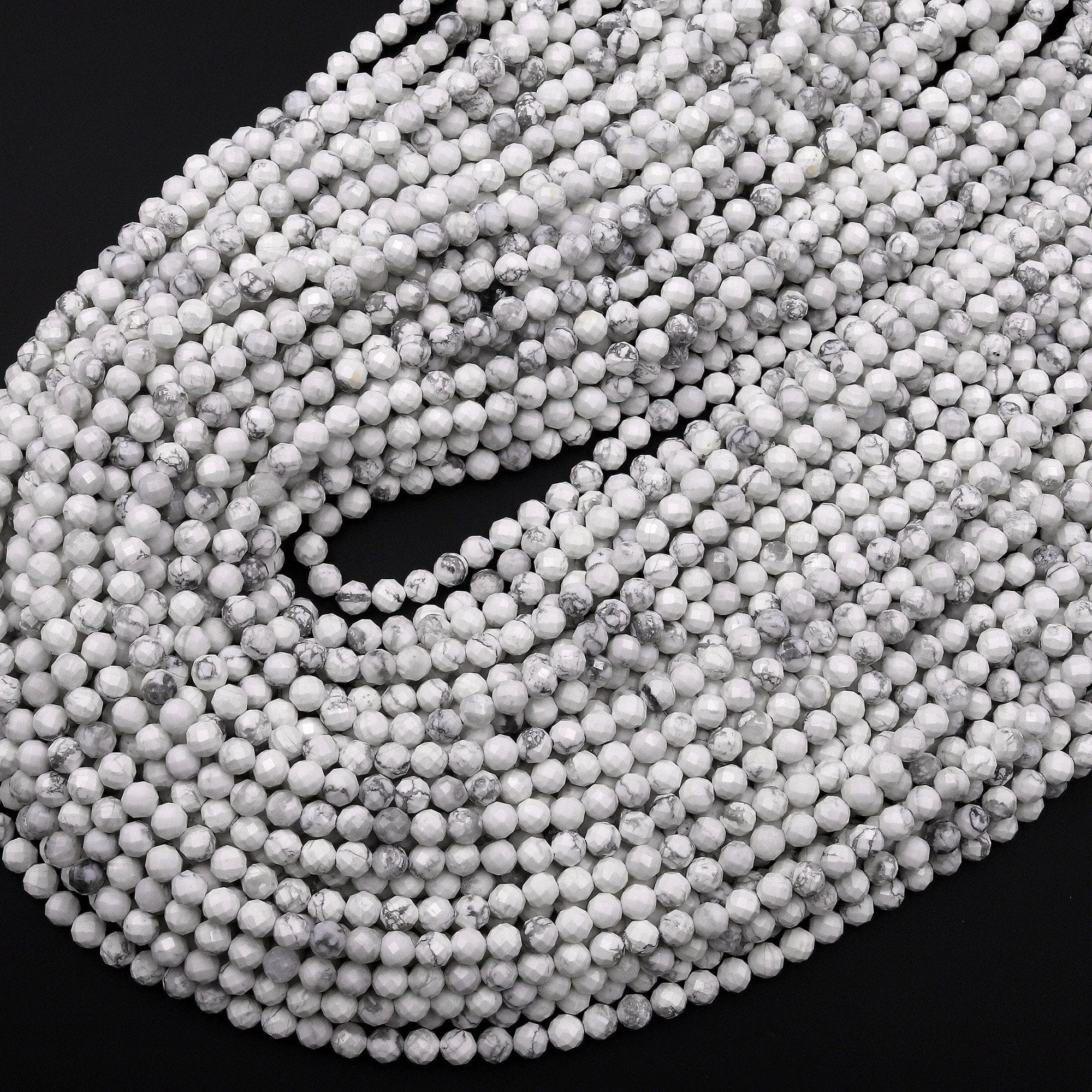 AAA Faceted Natural Howlite 4mm Round Beads 15.5" Strand