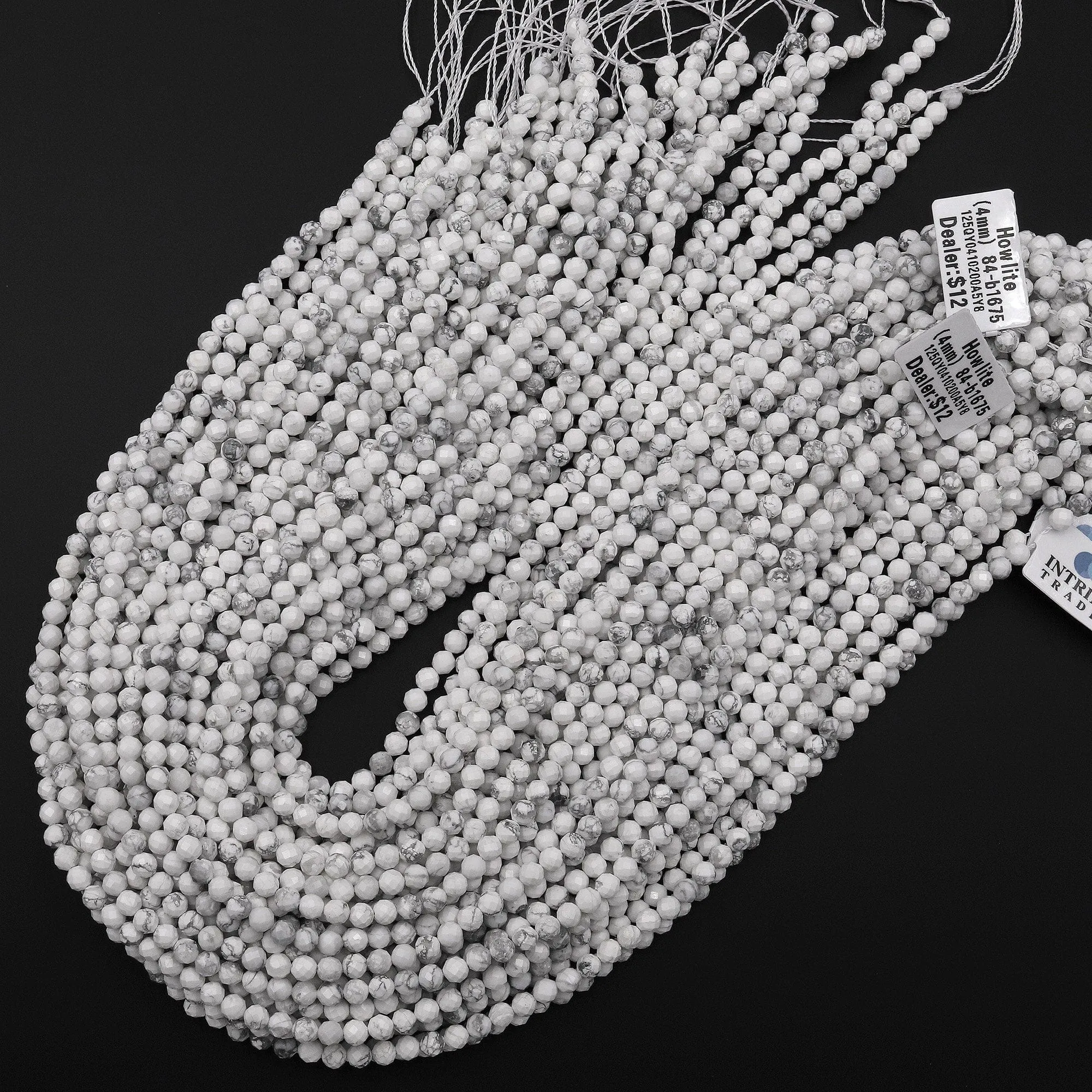 AAA Faceted Natural Howlite 4mm Round Beads 15.5" Strand