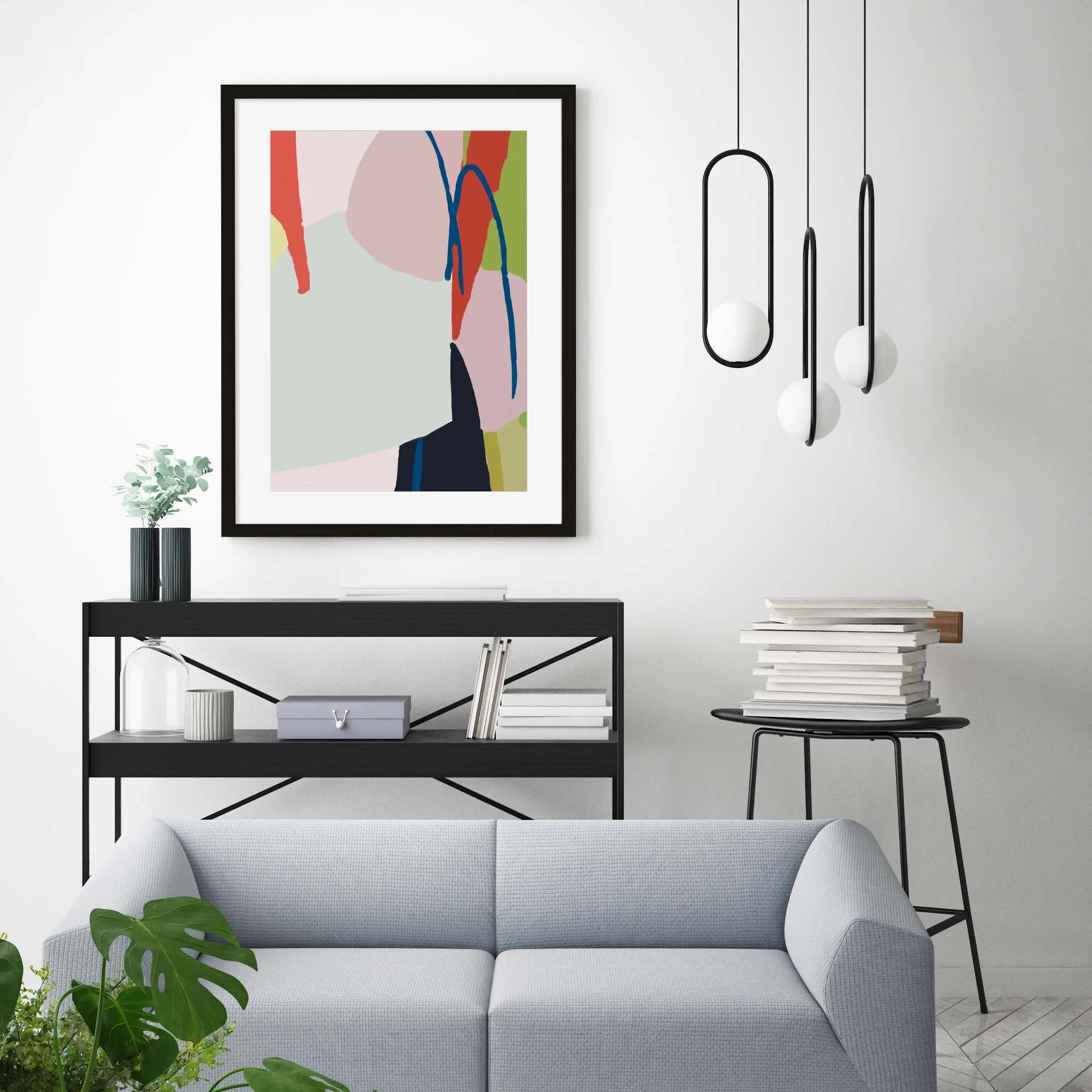 Abstract Jungle Linocut Framed Art