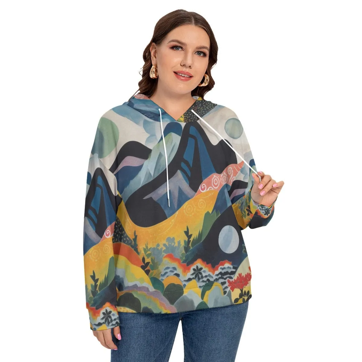 Austrian Blue Mountain Women's Long Sleeve Sweatshirt With Hood(Plus Size)