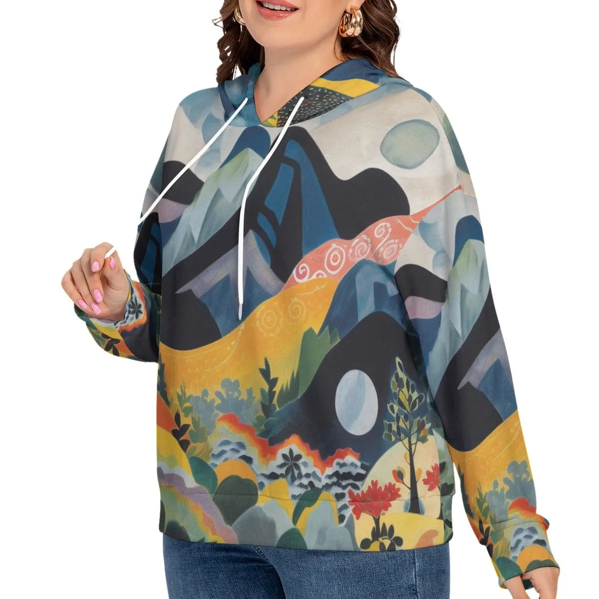 Austrian Blue Mountain Women's Long Sleeve Sweatshirt With Hood(Plus Size)