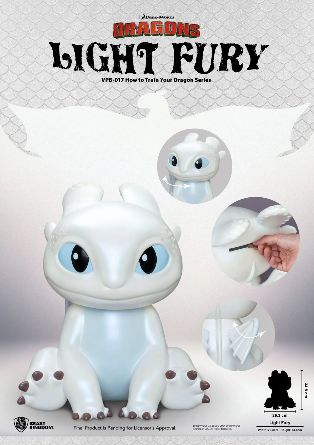 Beast Kingdom How To Train Your Dragon Light Fury Vinyl Functional Piggy Bank Statue