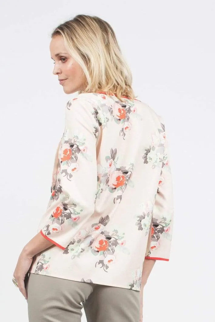 Belen Printed Long Sleeve Nursing Top Peach Floral