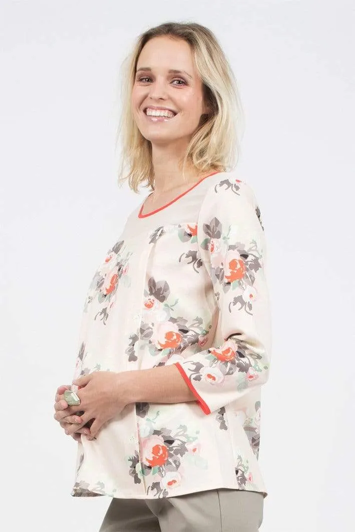 Belen Printed Long Sleeve Nursing Top Peach Floral