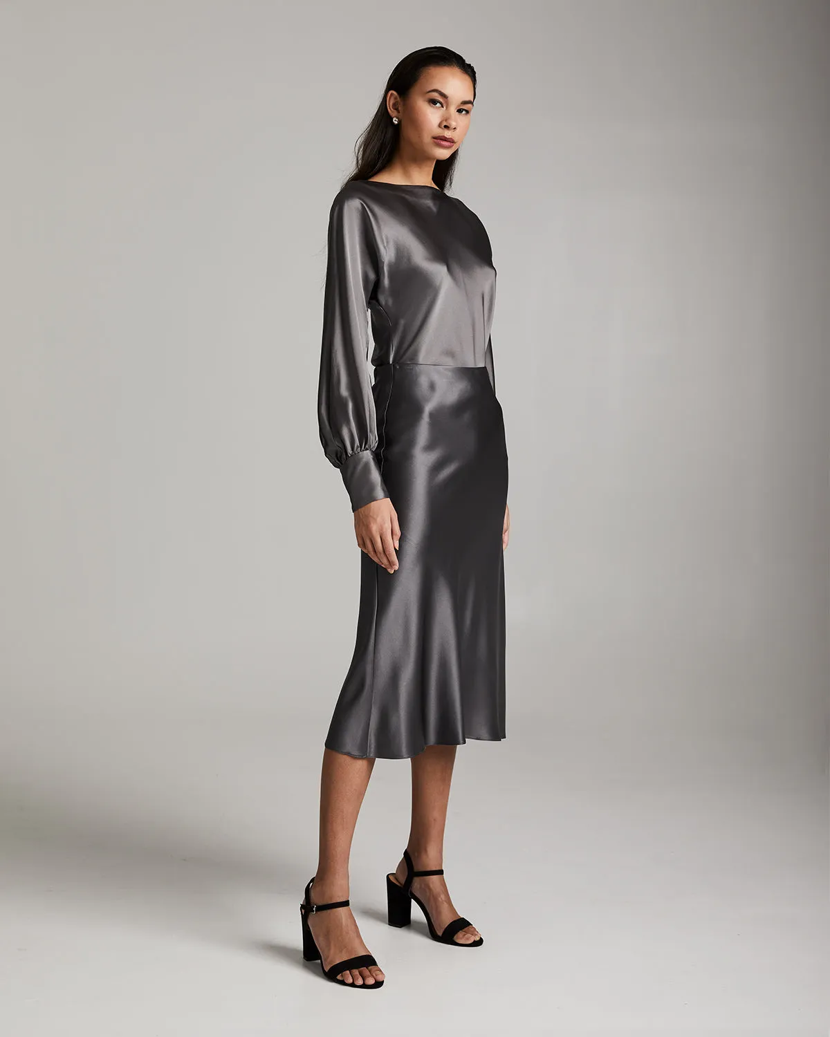 Bias Midi Skirt in Silk Charmeuse
