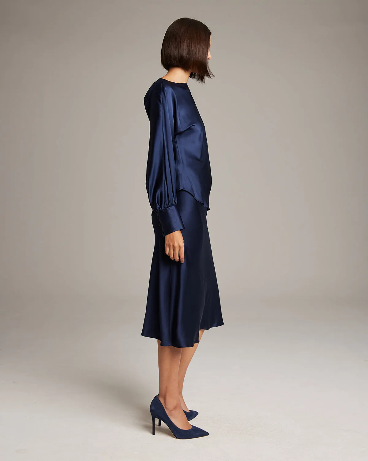 Bias Midi Skirt in Silk Charmeuse