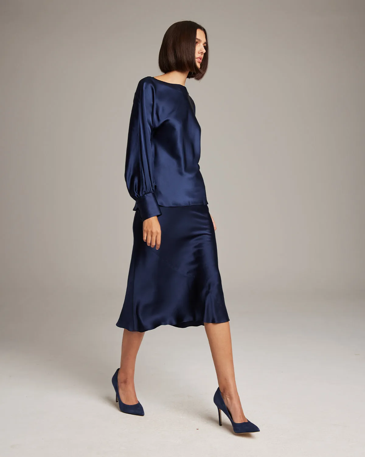 Bias Midi Skirt in Silk Charmeuse