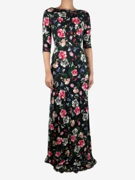 Black floral-printed jersey maxi dress - size UK 10