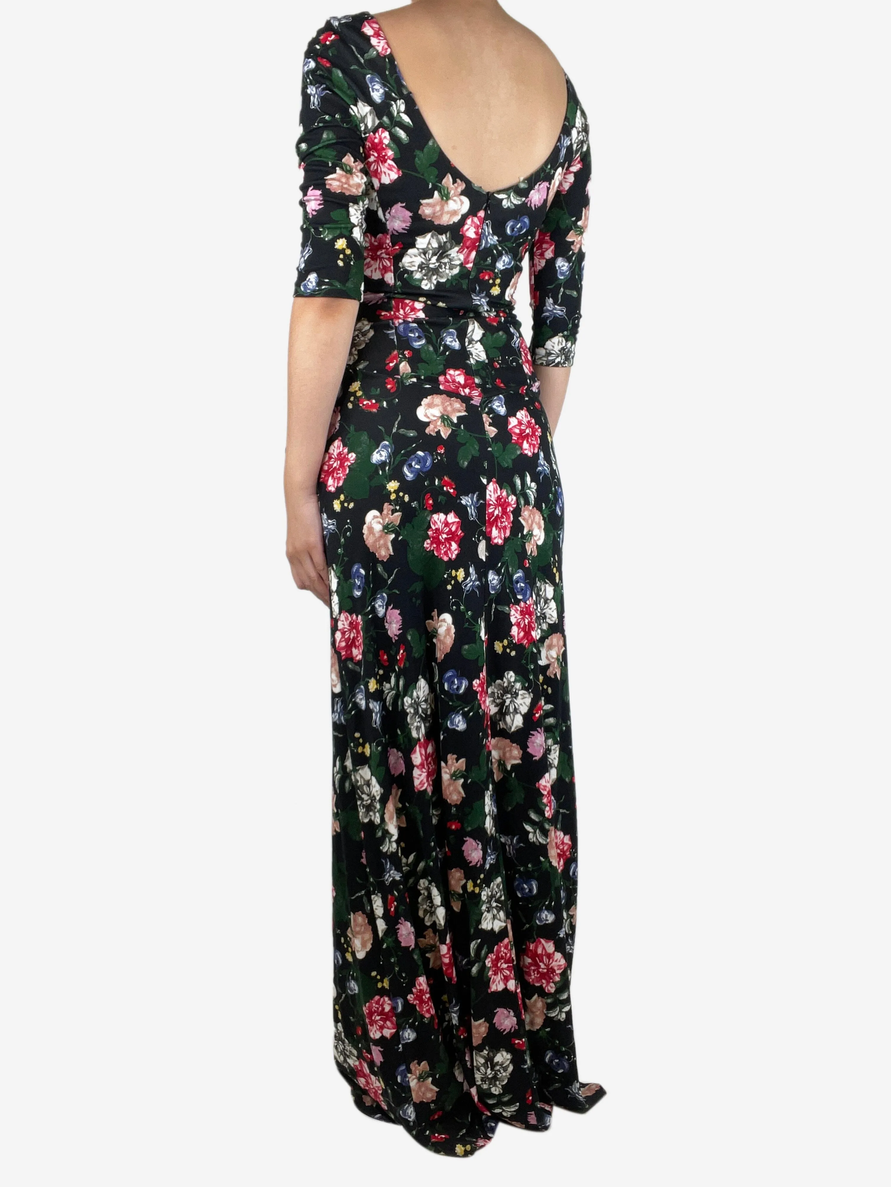 Black floral-printed jersey maxi dress - size UK 10