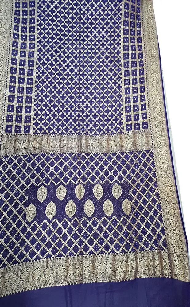 Blue Banarasi Bandhani Pure Georgette Saree