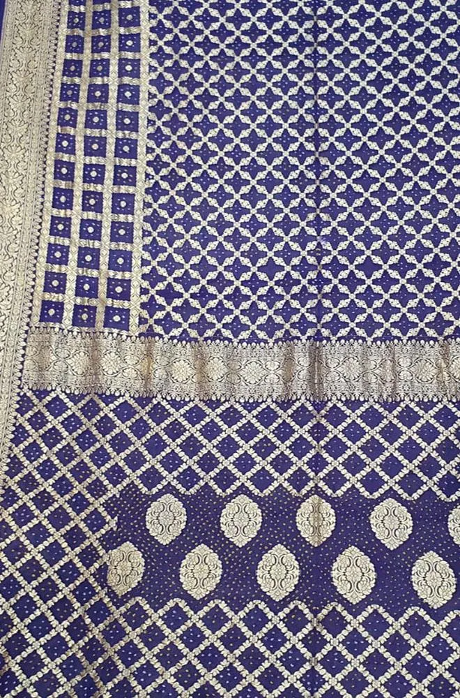 Blue Banarasi Bandhani Pure Georgette Saree