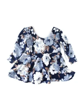 Blue Floral Long Sleeve Dress