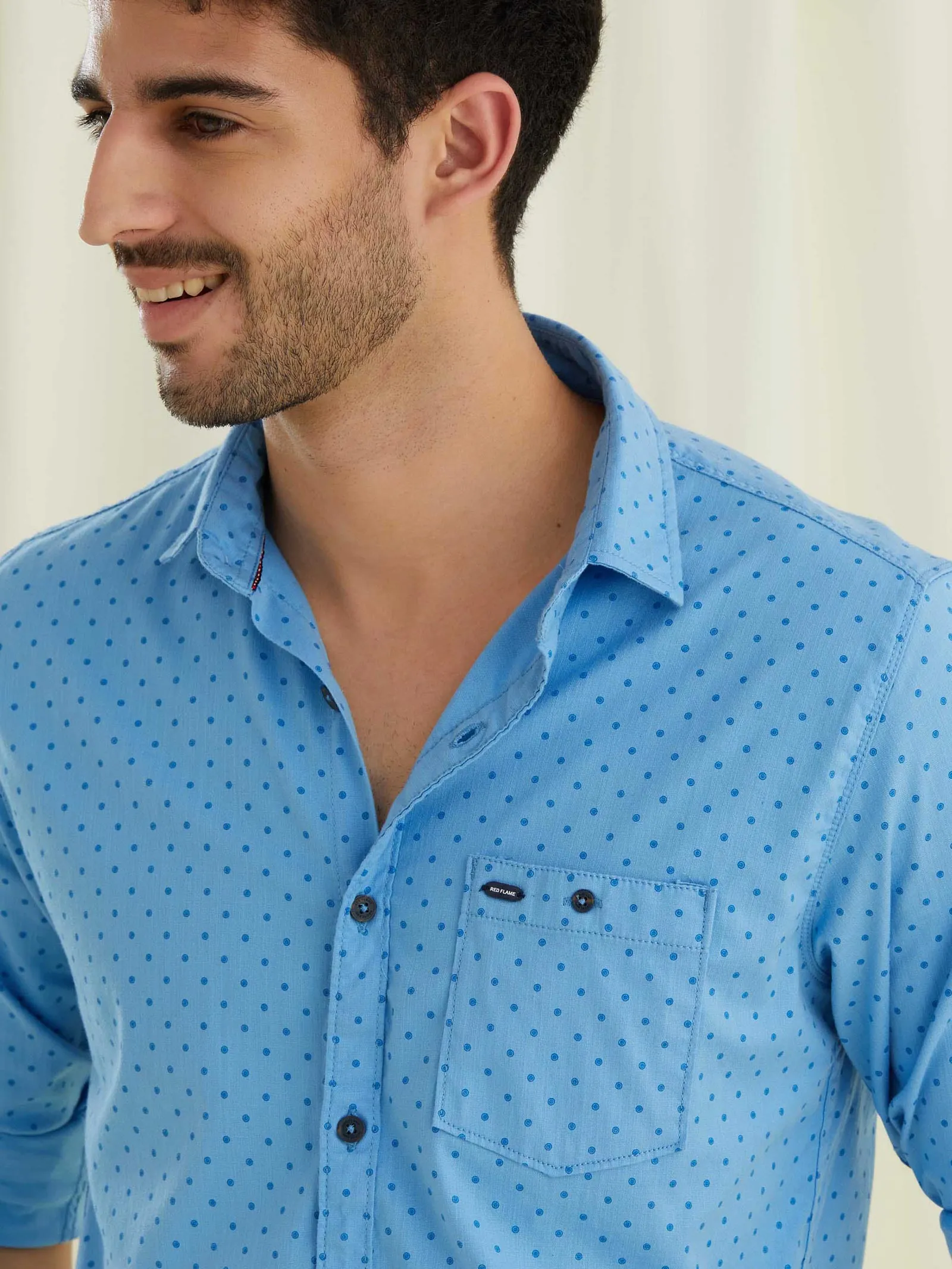 Blue Printed Stretch Shirt