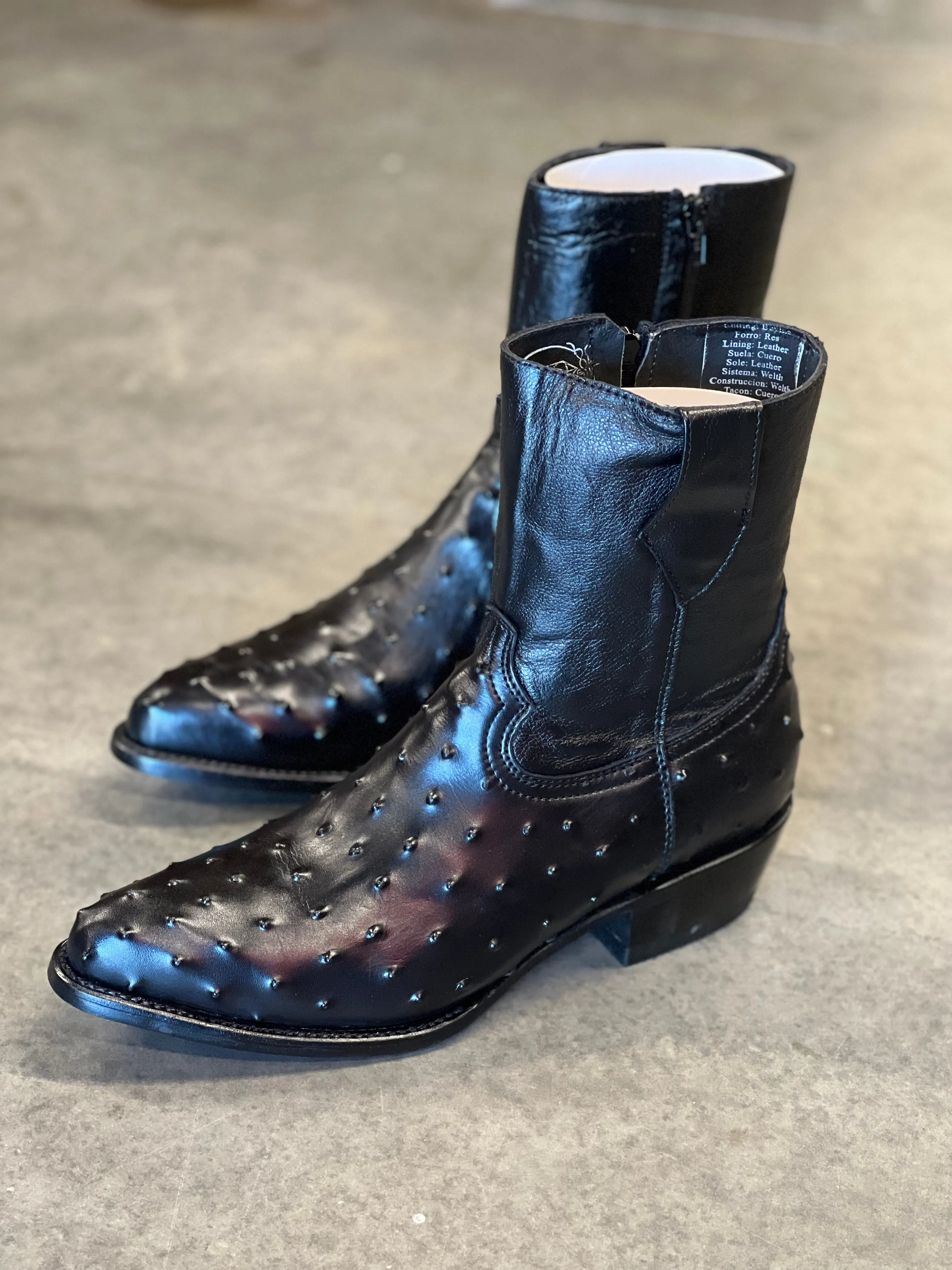 Botin Skinny Piel de Avestruz Negro - Piel Imitation de Avestruz