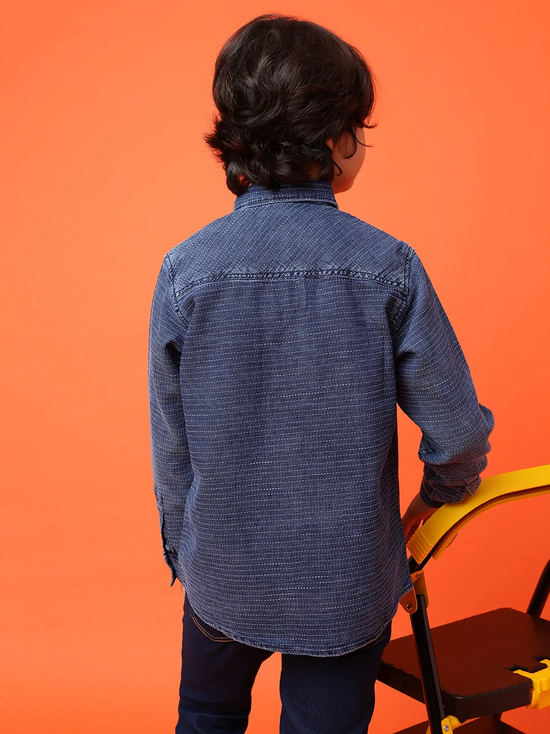 Boys Dark Blue Cotton Shirt