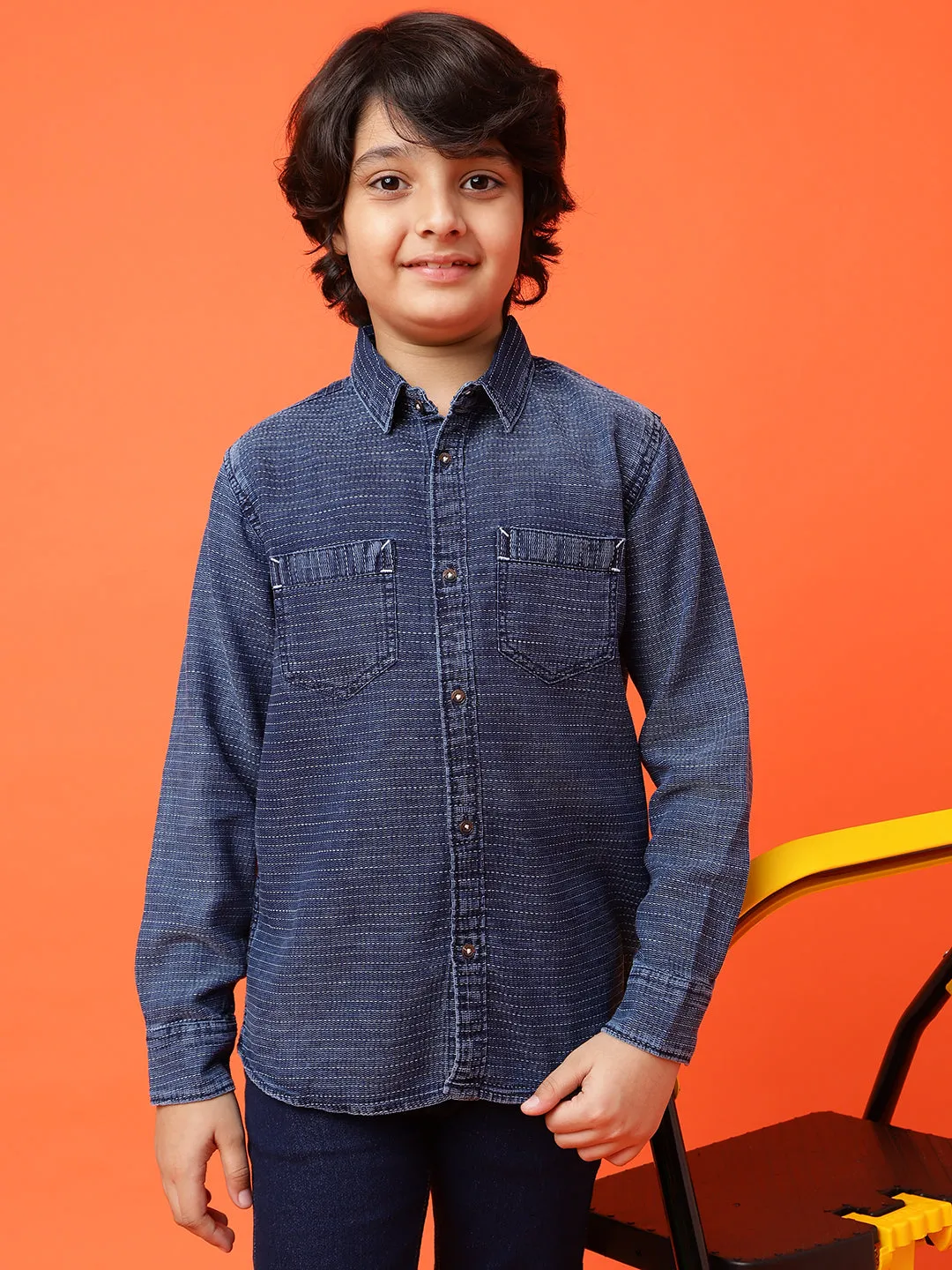 Boys Dark Blue Cotton Shirt
