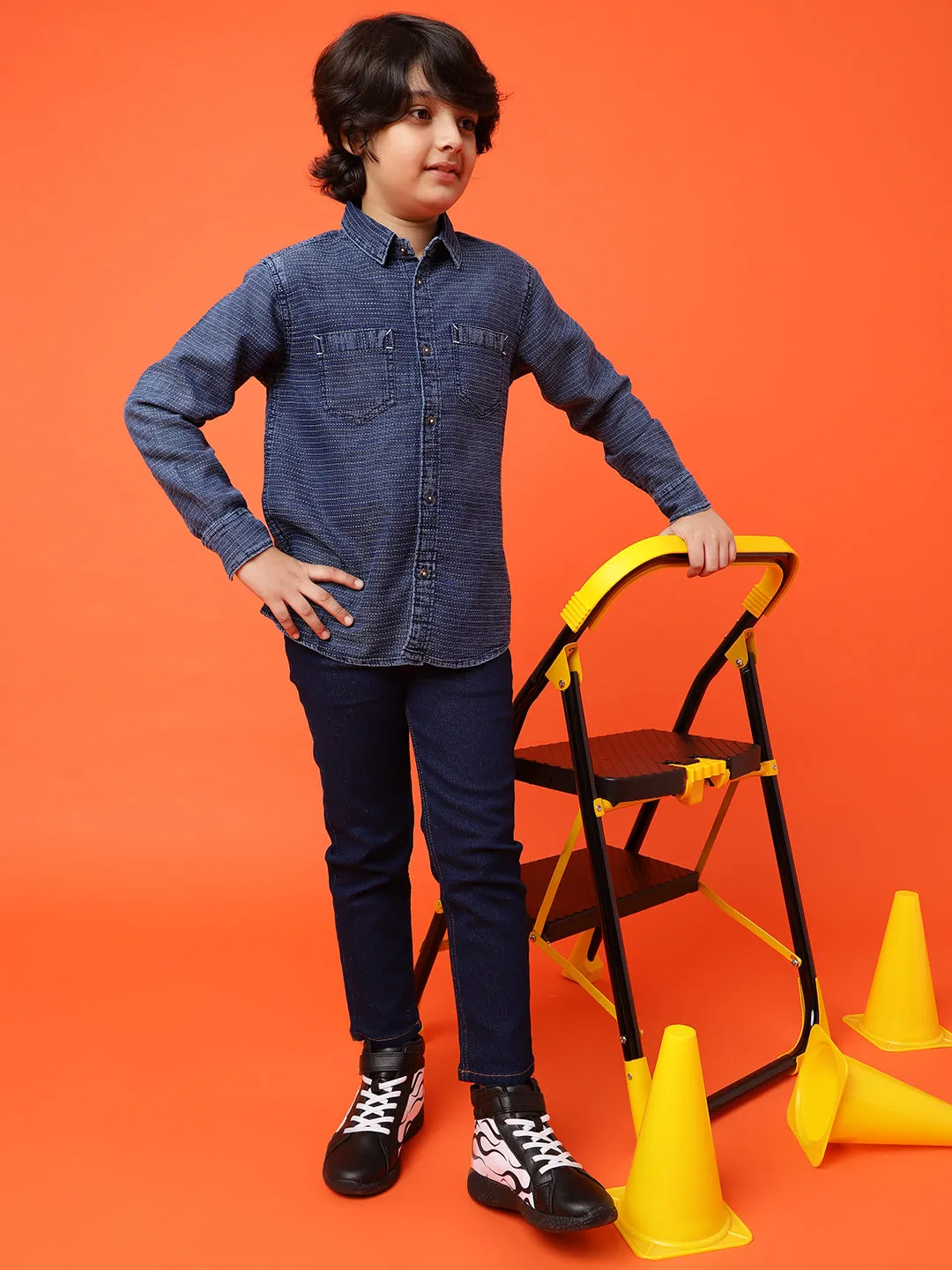 Boys Dark Blue Cotton Shirt