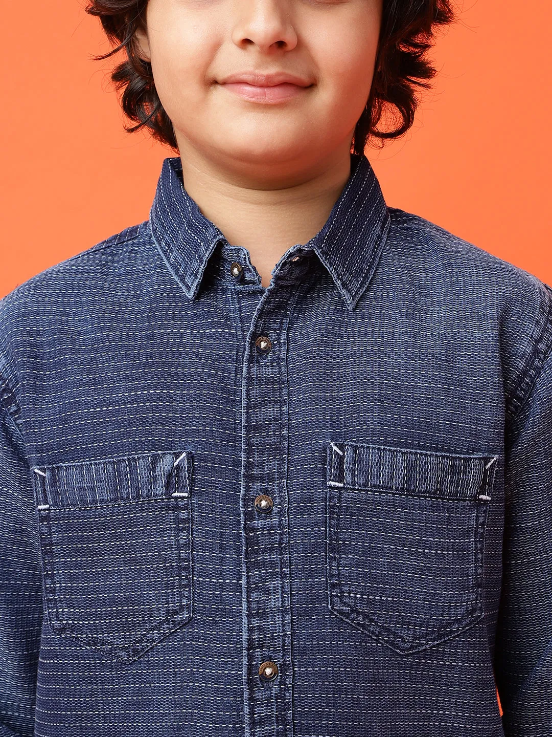 Boys Dark Blue Cotton Shirt