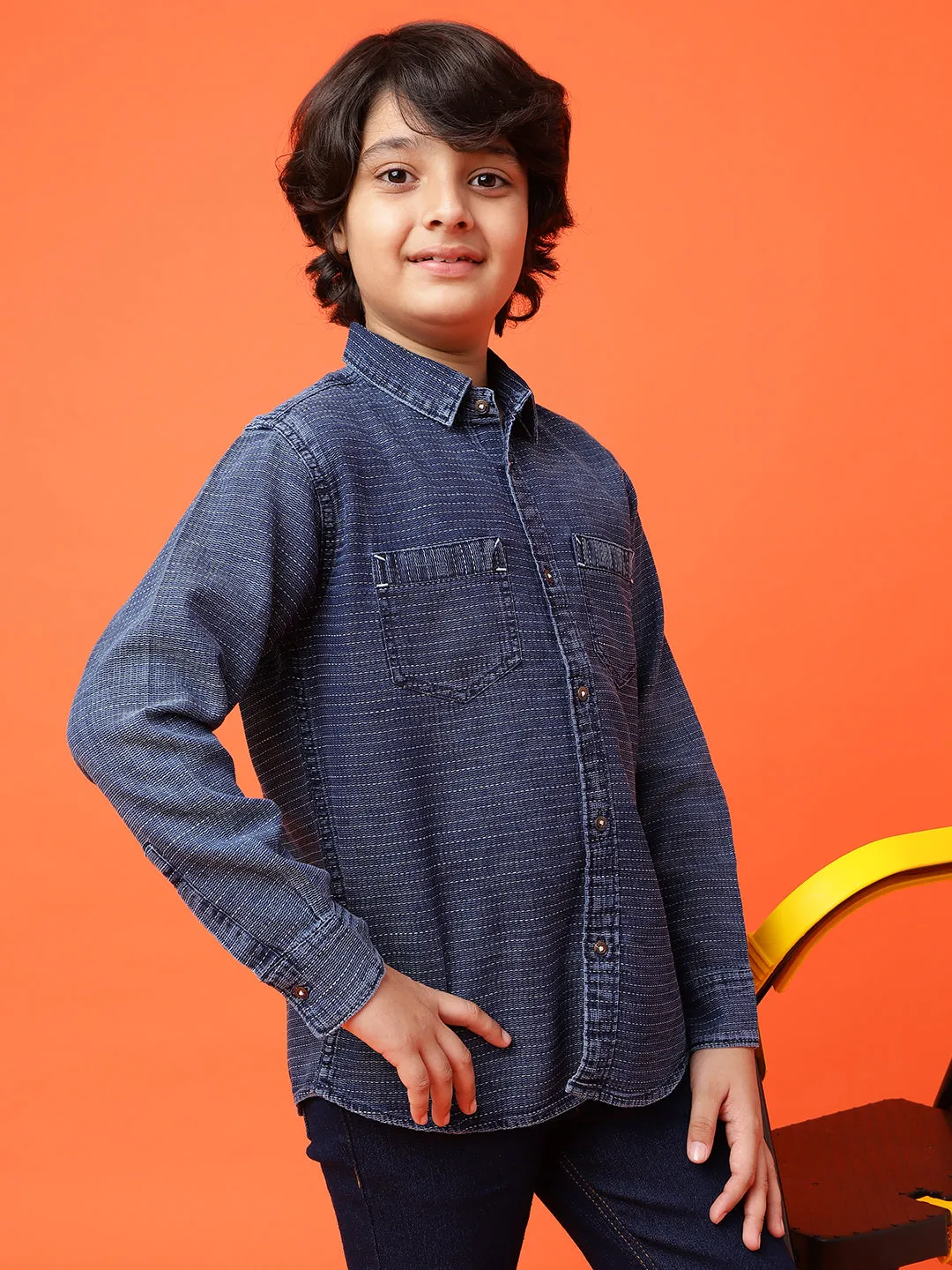 Boys Dark Blue Cotton Shirt