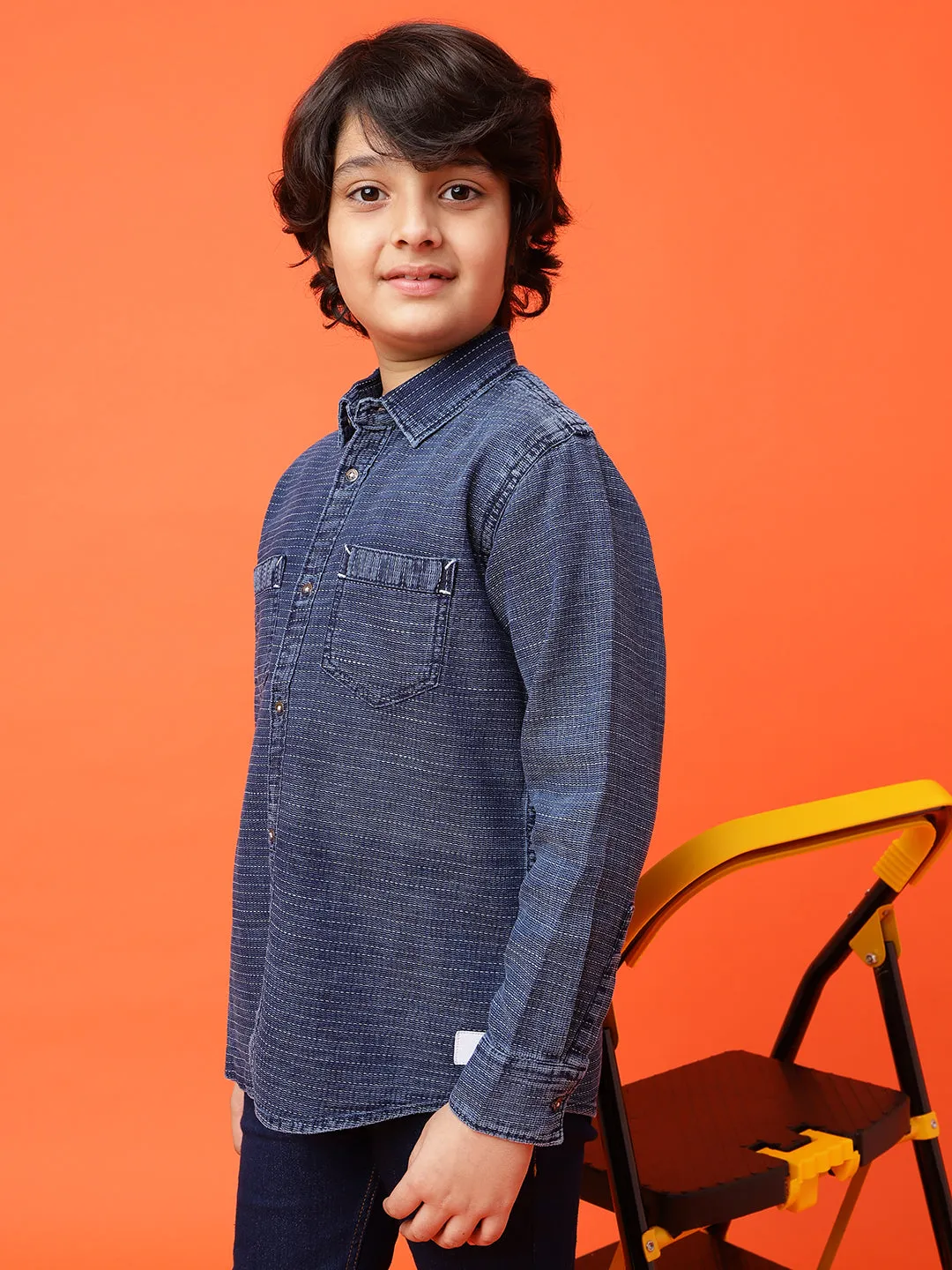 Boys Dark Blue Cotton Shirt