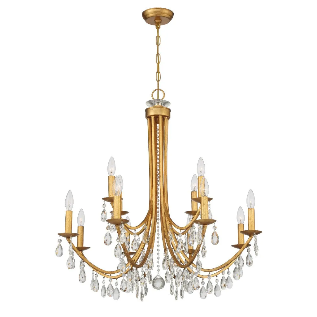 Bridgehampton 12 Light Swarovski Strass Crystal Antique Gold Chandelier