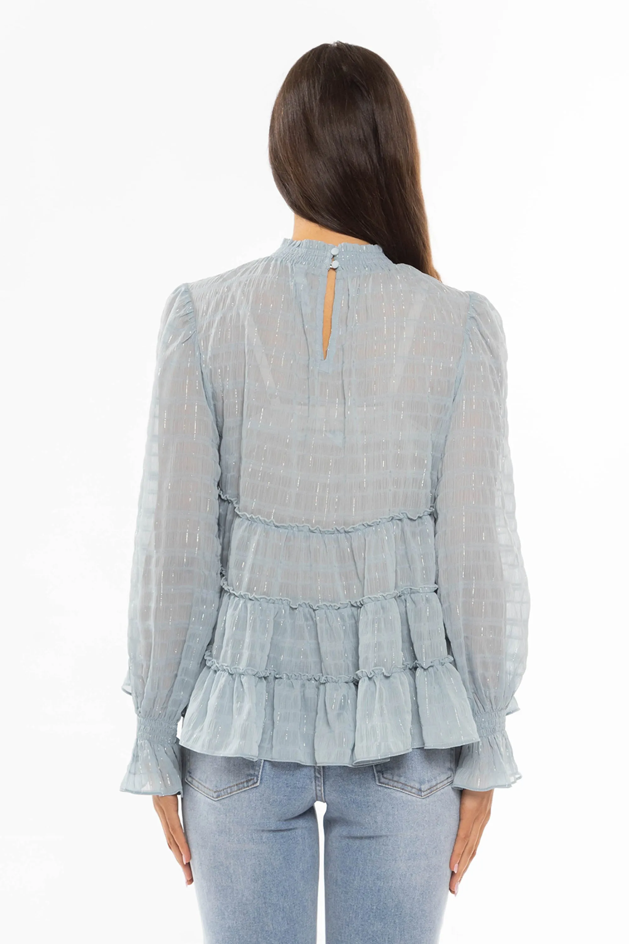 Carousel Sea Blue Lurex LS Tiered Top