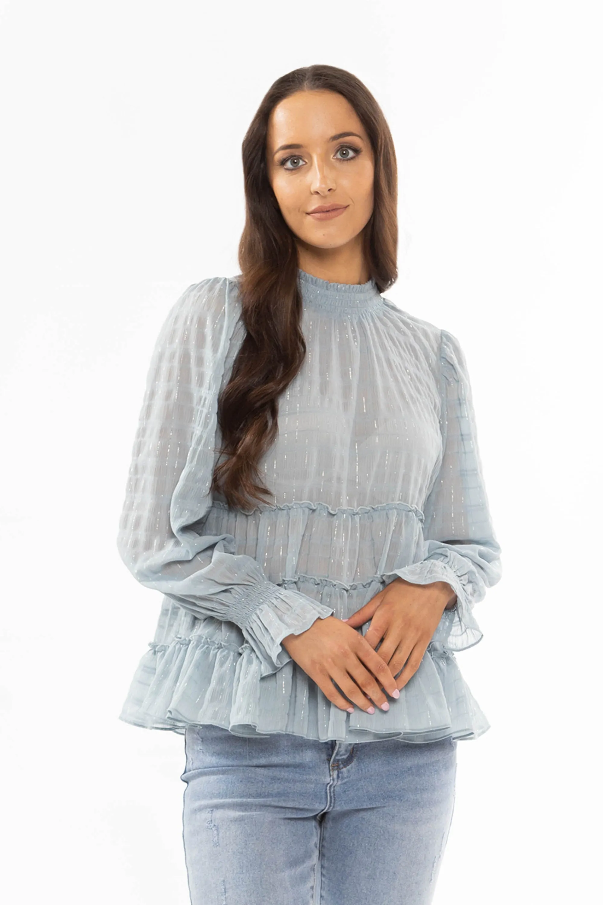 Carousel Sea Blue Lurex LS Tiered Top
