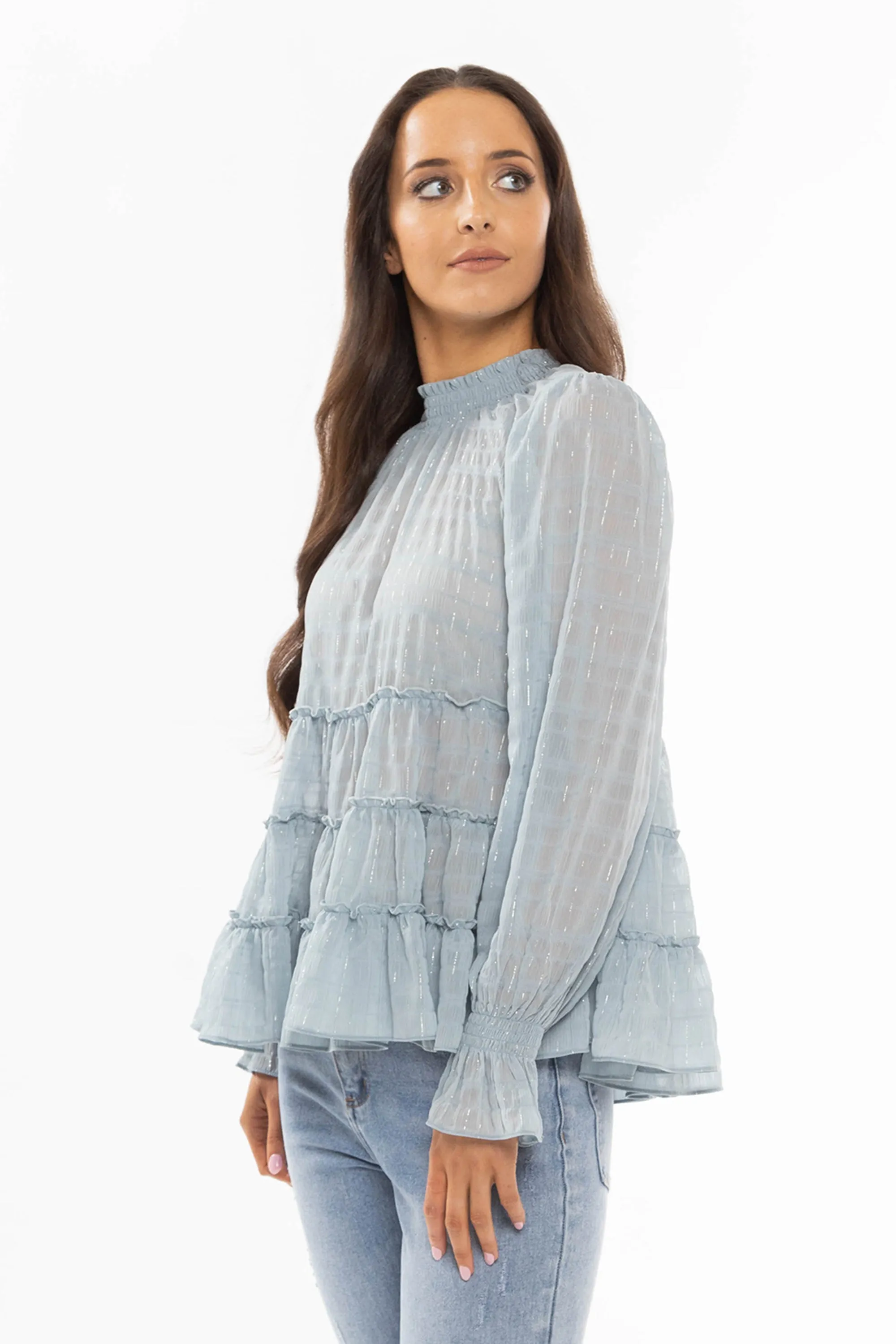 Carousel Sea Blue Lurex LS Tiered Top